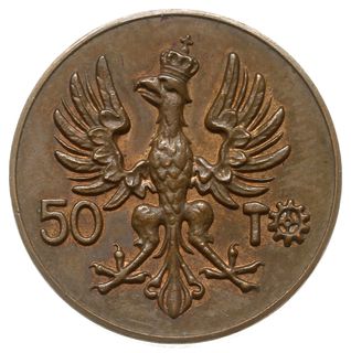 50 marek (bez nominału) 1923, Parchimowicz P 117a, brąz 5.24 g, patyna, duży połysk menniczy, bardzo rzadka moneta wybita w nakładzie 120 sztuk, pięknie zachowane