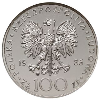 100 złotych 1986, Szwajcaria, Jan Paweł II, srebro, Parchimowicz 294.e, wybita stemplem zwykłym, moneta w pudełku NGC z certyfikatem MS67, niski nakład - tylko 80 sztuk, wyśmienicie zachowane