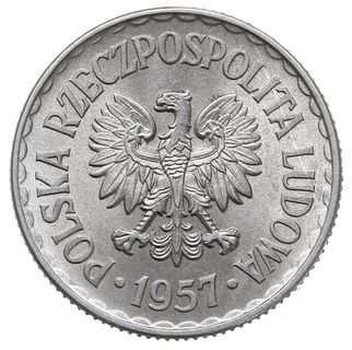 1 złoty 1957, Warszawa, Parchimowicz 213.a, aluminium, ogromnie rzadka moneta, szczególnie w tak pięknym stanie zachowania