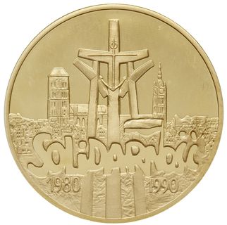 200.000 złotych 1990, USA, Solidarność 1980-1990, złoto 39 mm, 31.1 g próby ‘999’, Parchimowicz 632, nakład: 2000, moneta w oryginalnej folii, rzadka