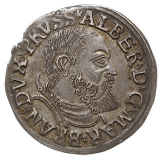 trojak 1541, Królewiec, odmiana z krótką brodą księcia, Iger Pr.41.1.a (R), Bahrf. 1175, mennicza wada blachy, ciemna patyna