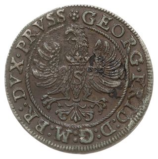 grosz 1586, Królewiec, pod popiersiem księcia znak Pawła Guldena, Bahrf. 1280, Neumann 58, ciemna patyna, rzadki rocznik