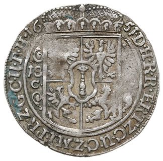 ort 1651, Królewiec, inicjały C-M (Christoph Melchior) po bokach tarczy herbowej, Bahrf. 1564, v. Schrötter 1569, resztki grynszpanu, niedobity, ale bardzo rzadki