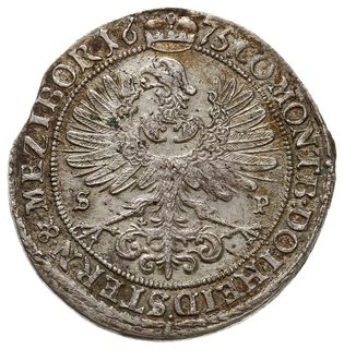 15 krajcarów 1675 S-P, Oleśnica, F.u.S. 2302, Klein/Raff 27.2, moneta z końca blachy, patyna, ładnie zachowane