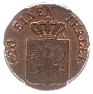 3 fengi 1822 B, Wrocław, AKS 33, moneta w pudełku PCGS z notą MS 64RB, wyśmienite, z naturalną barwą pod patyną