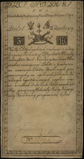 5 złotych polskich 8.06.1794, seria N.H.1, numeracja 42734, Lucow 9a (R6), Miłczak A1a2, sklejone naddarcia, po konserwacji, rzadka seria