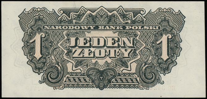 1 złoty 1944, w klauzuli OBOWIĄZKOWYM, seria ЕЕ, numeracja 342410, Lucow 1077 (R2), Miłczak 105a, minimalne dwie zagniotki