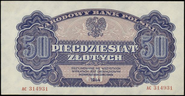 50 złotych 1944, w klauzuli OBOWIĄZKOWYM, seria 