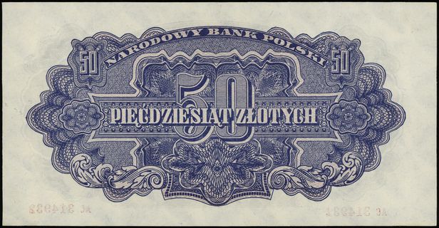 50 złotych 1944, w klauzuli OBOWIĄZKOWYM, seria АС, numeracja 314931, Lucow 1098 (R5), Miłczak 110, rzadkie