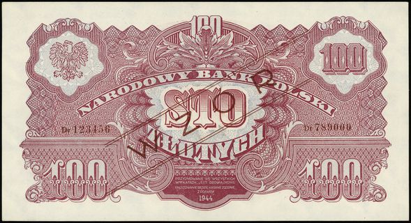 100 złotych 1944, w klauzuli OBOWIĄZKOWE, czerwo