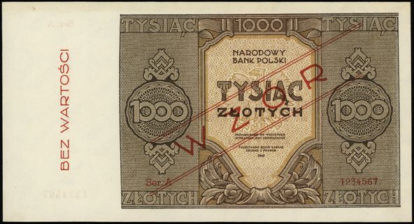 1.000 złotych 1945, czerwony ukośny nadruk WZÓR 