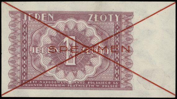 zestaw wzorów banknotów: 1 złoty i 2 złote 15.05.1946, na obu czerwone dwukrotne przekreślenie i poziomo SPECIMEN, Lucow 1173 (R4) i 1176 (R4), Miłczak’12 123Wa i 124Wa, razem 2 sztuki