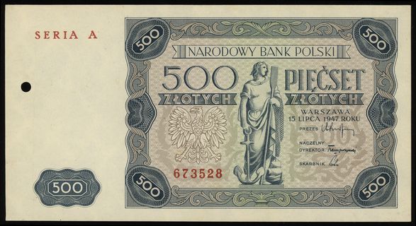 niedokończony druk 500 złotych 15.07.1947, seria