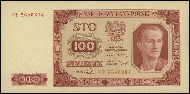 100 złotych 1.07.1948, seria CY 5680394, Lucow 1
