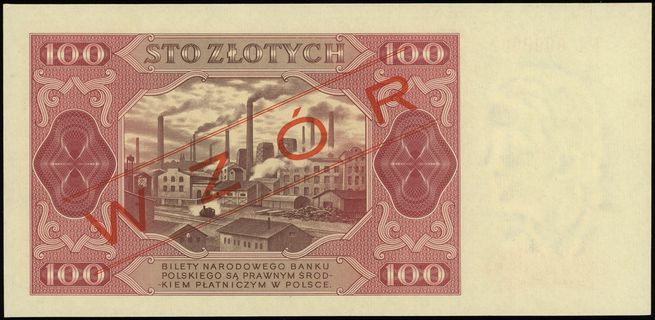 100 złotych 1.07.1948, czerwony ukośny nadruk WZ