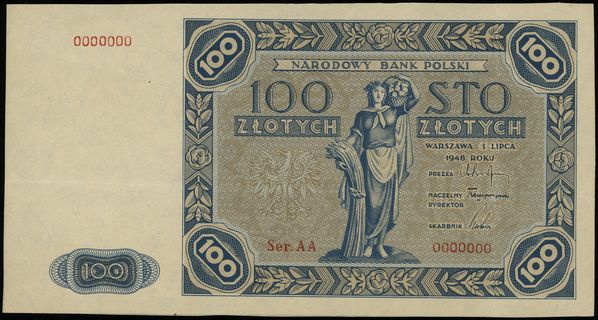 100 złotych 1.07.1948 według projektu emisji z 1