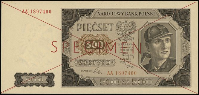 500 złotych 1.07.1948, czerwone dwukrotne przekr