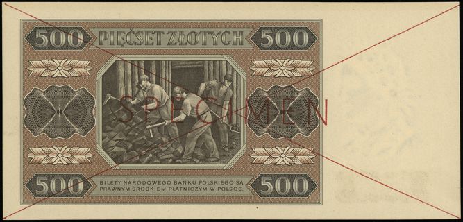 500 złotych 1.07.1948, czerwone dwukrotne przekr