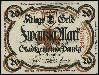 Kriegs-Geld, 20 marek 12.10.1918, bez znaku wodn
