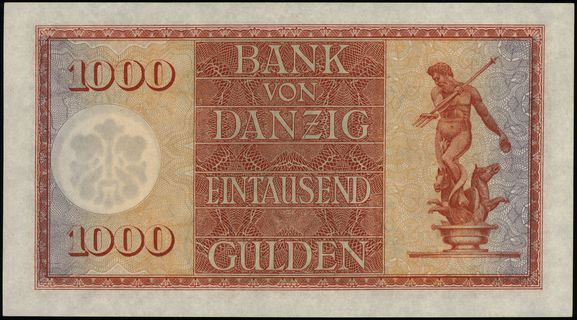 Bank von Danzig, 1.000 guldenów 10.02.1924, seria F, numeracja 008584, Miłczak G46, Jabł. 3787, Ros. 837, bardzo rzadkie, szczególnie tak pięknie zachowane