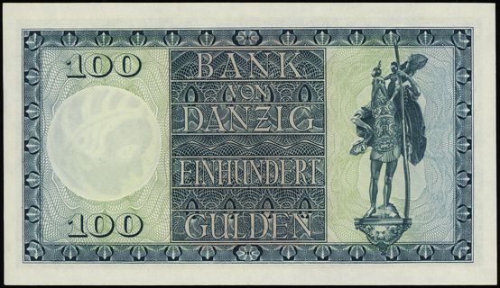 Bank von Danzig, 100 guldenów 1.08.1931, seria D/A, numeracja 399553, Miłczak G50b, Jabł. 3791, Ros. 841, pięknie zachowane i rzadkie