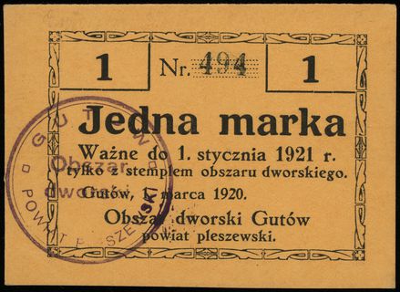 zestaw bonów: 50 fenigów, 1 i 2 marki, 1.03.1920, numeracje 296, 494 i 295, Podczaski P-044.1.d, P-044.2.a, P-044.3.c, razem 3 sztuki, pięknie zachowane