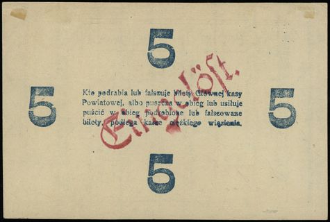 5 marek 4.09.1919, numeracja 102045, papier ze znakiem wodnym \Z, po obu stronach stempel Eingelöst