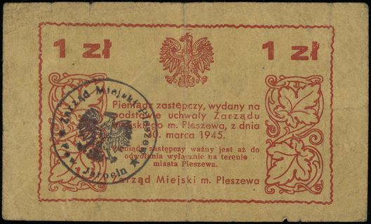 Pleszew, Zarząd Miejski, 1 złoty 30.03.1945, ze 