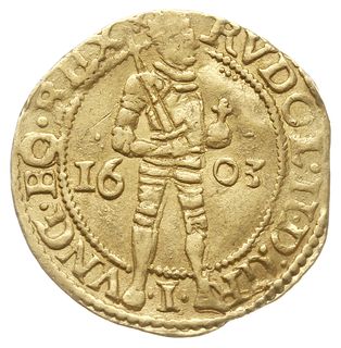 Deventer, dukat 1603, z tytulaturą cesarza Rudolfa II, Purmer De06, Delm. 1087 (R3), złoto 3.46 g, rzadki