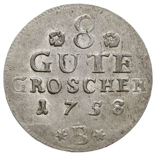 8 gute groschen 1758 B, Bernburg, Aw: Popiersie Wiktora Fryderyka w prawo, w otoku napis, Rw: Poziomy napis nominału oraz data, Mann 613 wariant b, piękne, jak na ten typ monety