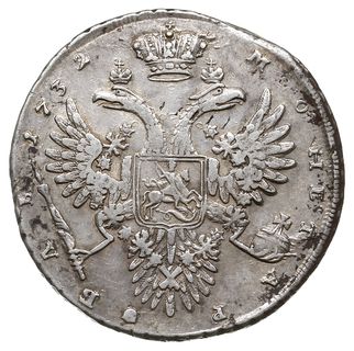 rubel 1732, Kadashevsky Dvor (Moskwa), Bitkin 57, Diakov 7 (ale inny rewers - nisko umieszczony order św. Andrzeja), srebro 24.86 g, bardzo ładny