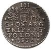 trojak 1593, Malbork, odmiana z nieco dłuższą brodą króla, Iger M.93.1.a, ciemna patyna, bardzo ła..