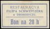 Restauracja Filipa Schweitzera, zestaw bonów: 20 i 50 halerzy (1918), bez stempli ani podpisów, Po..