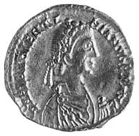 solidus, Aw: Popiersie cesarza w diademie na głowie i płaszczu w prawo i napisD N P LA VALENTINIAN..