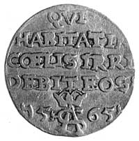 trojak 1565, Wilno, Aw: Pogoń i napis, Rw: Napis szyderczy, monogram i data,Kop.VI.1 -RR-, T.15