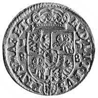 trojak 1588, Olkusz, Aw: Głowa i napis, Rw: Tarcza herbowa 4-polowa, herbPrzegonia, nad nim litery..