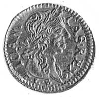 półdukat 1661, Kraków, Aw: Głowa w wieńcu laurowym i napis, Rw: Orzeł i napis,Kop.IV.2 -RR-, Gum.1..
