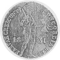 dukat 1831, Utrecht, Aw: Stojący rycerz i napis, Rw: Napis w ramce, Plage 269,Fr.114