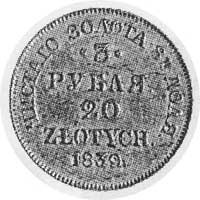 3 ruble= 20 złotych 1839, Warszawa, j.w., Plage 308 ( R6-100 rubli), Fr.113