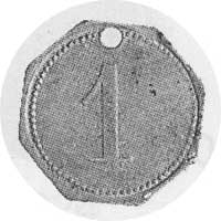 moneta zastępcza Dominium Kiączyn, Aw: Napis, Rw: Nominał 1 (cynk)
