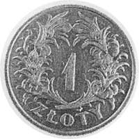 1 złoty 1929, nikiel, Aw: Orzeł i napis, Rw: 1 w wieńcu z liści i owoców, odmianabez napisu PRÓBA,..