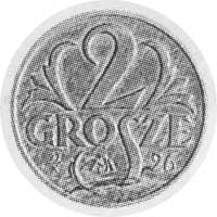 2 grosze 1926, brąz, Aw: Jak moneta obiegowa, Rw: Na rysunku monety obiegowej data 27.X.26 i monog..