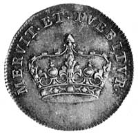 żeton koronacyjny Augusta III 1734, Aw: Korona z napisem MERVIT ETTVEBITVR (zasłużył i będzie jej ..