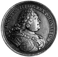 medal sygnowany H.F. Wermuth b.d., wybity na cześć pary królewskiej, Aw:Popiersie Augusta III w zb..