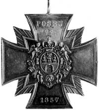 pamiątkowy krzyż sygnowany G. Loos Bractwa Strzeleckiego w Poznaniu z 1857r., Aw: W centrum krzyża..