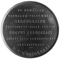 medal niesygnowany autorstwa Simeona Puscha z okazji 100. rocznicy rozpoczęciabudowy kościoła ewan..