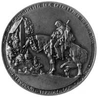 jednostronny medal sygnowany F. Mazura, Aw: Żołnierz na koniu przed grobamizabitych towarzyszy bro..