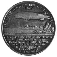 medal sygnowany L CHR. LAUER NUERNBERG, wybity w 1924 r. dla upamięt-nienia przelotu sterowca Zepp..