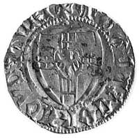 Konrad III von Jungingen (1393-1407), szeląg, Toruń, Aw: Tarcza wielkiegomistrza i napis: MAGST CO..