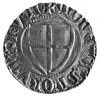 Konrad III von Jungingen (1393-1407), szeląg, Toruń, Aw: Tarcza wielkiegomistrza i napis: MAGST CO..